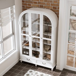 Famapy Display Bookcase with Solid Wood Legs and Glass Doors Cabinet Curio - 1 of 4