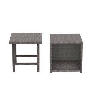 WestinTrends Coastal 2-Piece Wicker Outdoor Storage Ottoman and Square Side Table Set - 1 of 4