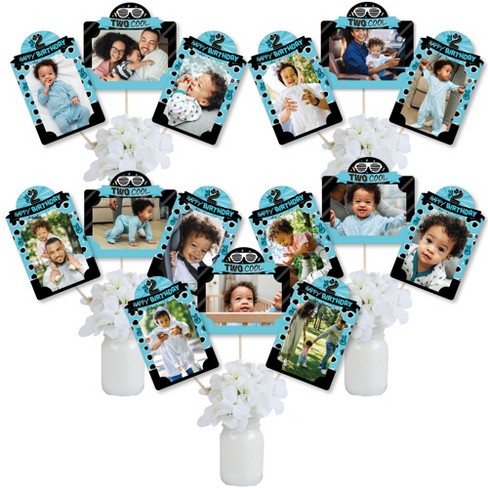 Big Dot of Happiness Two Cool - Boy - Blue 2nd Birthday Party Picture  Centerpiece Sticks - Photo Table Toppers - 15 Pieces