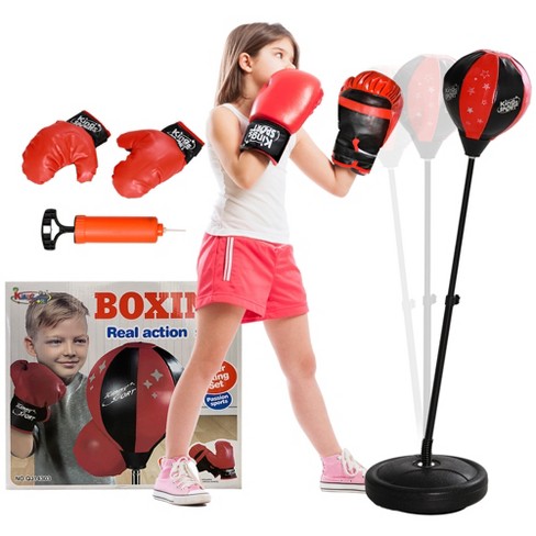 Qaba Punching Bag For Kids Kids Punching Bag With Stand For 5 10 Years Old Height Adjustable Kids Boxing Bag With Boxing Gloves Red Target