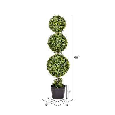 Elegant Outdoor 4' White-Lit Plastic Boxwood Topiary in Pot