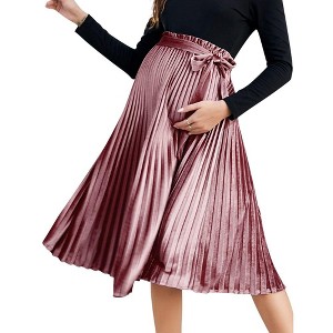 Women's High Waist Floral Print Pleated Maxi Skirt - 1 of 1
