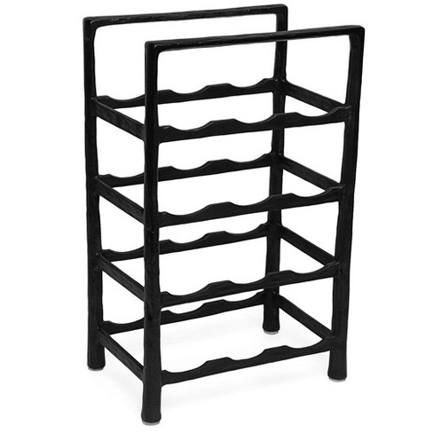 BIRDROCK HOME 12 Bottle Rack Free Standing Stand Kitchen Countertop Black Forged Metal Vertical Shelf Storage Cabinet Holder