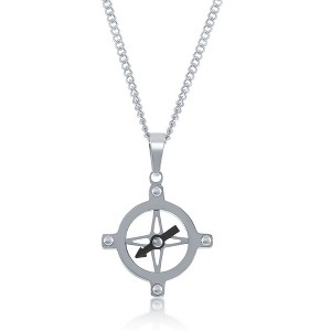 Metallo Stainless Steel Compass Necklace - Silver - 22 Inch - 1 of 3