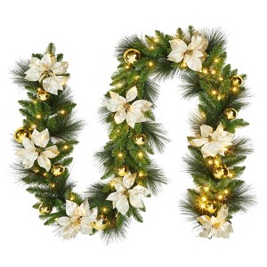 Christmas Garland with Lights&Christmas Wreaths for Front Door Set,Christmas Decoration with Pine Cones - 1 of 4