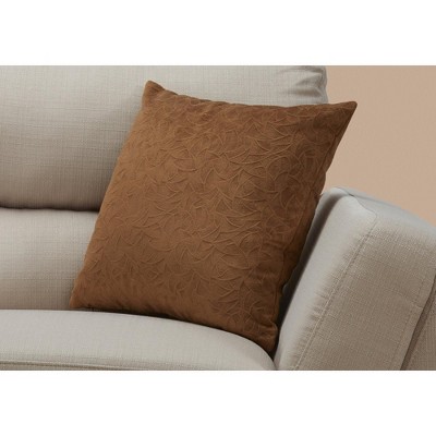 Light Brown Floral Velvet 18'' Square Decorative Throw Pillow