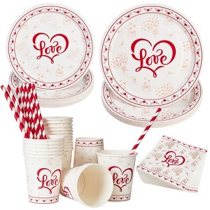 215PCS Disposable Paper Dinnerware Set (Serves 25) - Festive Decor for Christmas/Valentine’s Day/Halloween, Party Tableware Kit for Holiday - 1 of 4