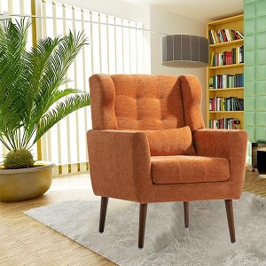 37.6' Tall Modern Accent Chair, Upholstered Foam Filled Reading Chairs With Cushion And High Backrest, Chenille Fabric Lounge Tufted Armchair - 1 of 4
