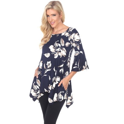 Women's Floral Printed Blanche Tunic Top With Pockets Navy Small ...