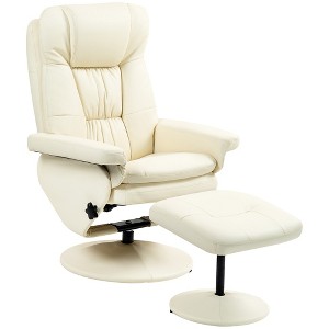 PU Leather Recliner Chair with Ottoman, Swivel Recliner and Ottoman with Round Wrapped Base for Living Room - 1 of 4