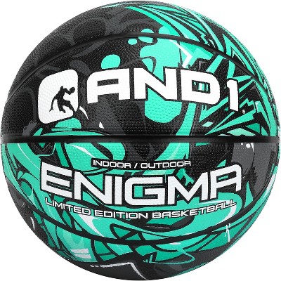 AND1 Enigma Indoor/Outdoor Intermediate Premium Rubber Basketball, Teal and Black, 28.5 in