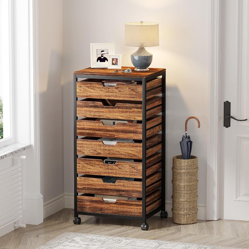 Tribesigns 7-Tier Drawer Chest, Wood Storage Dresser Cabinet with Wheels, 3 of 7