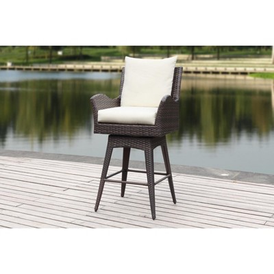 Hayes Brown Swivel Wicker Barstool with Beige Cushions