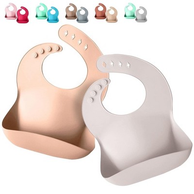 Image of Sperric Silicone Baby Bibs - Soft Silicone Bib with Food Catcher and Waterproof Material - Adjustable Fit for Baby, Toddler (Rose Quartz & Sand)