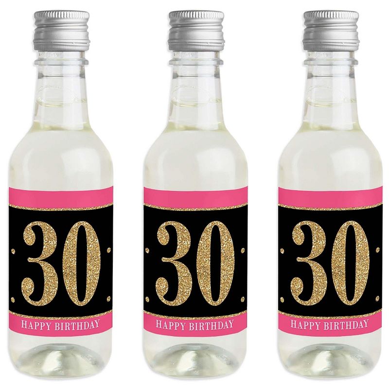 Big Dot of Happiness Chic 30th Birthday - Pink, Black and Gold - Mini Wine and Champagne Bottle Label Stickers - Birthday Party Favor Gift - Set of 16, 1 of 8