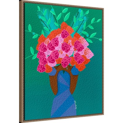 23"x28" Blooming Bouquet and Woman by Lorintheory Framed Canvas Wall Art Print Bronze - Amanti Art: Modern Style, Polystyrene Frame