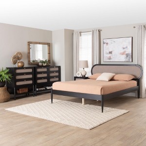 Baxton Studio Shirin Mid-Century Beige Fabric and Black Wood Queen 4-Piece Bedroom Set - 1 of 4