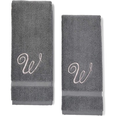 Juvale 2 Pack Monogrammed Hand Towels, Letter W Embroidered Gift (16 x 30 in, Grey)