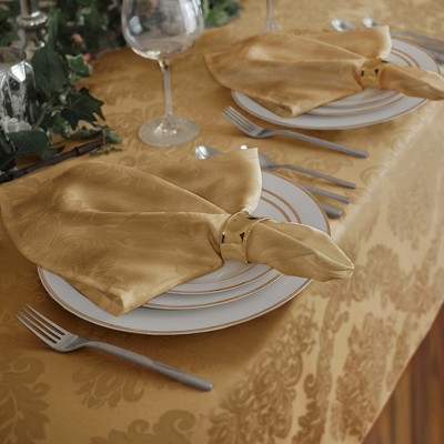 Gold Jacquard Damask Oval Tablecloth with Stain Protection
