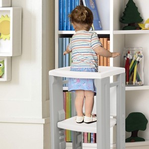 Toddler Study Tower, Height Adjustable Toddler Step Stool with Whiteboard, Montessori Kitchen Step Stool for Learning, Gray - 1 of 4