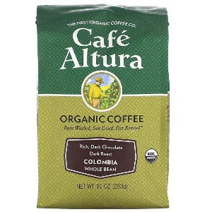 Cafe Altura, Organic Coffee, Colombia, Whole Bean, Dark Roast, 10 oz - 1 of 2