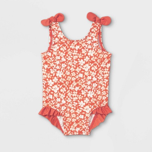 Baby Girls Floral Print One Piece Swimsuit Cat Jack Rust Target