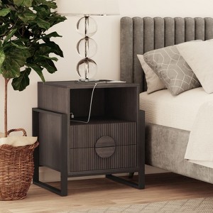 JIONJOY Nightstand with USB Charging Ports, Fluted 2-Drawer Bedside Table with Textured Fronts - 1 of 4