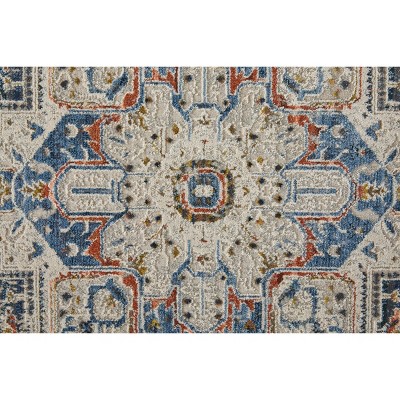 Kaia Ivory Blue Red Medallion Rectangular Area Rug