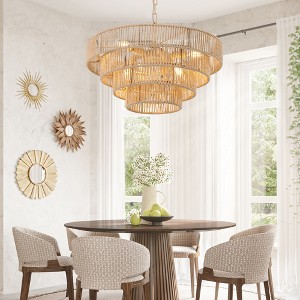 24" Modern Woven Hemp Rope Chandelier Boho Style Pendant Light (No Bulbs) - 1 of 4
