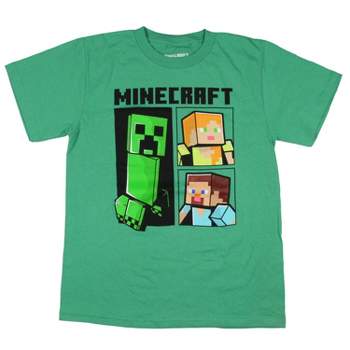 Minecraft Boy's Creeper Steve and Alex Panel Graphic Print T-Shirt Kids