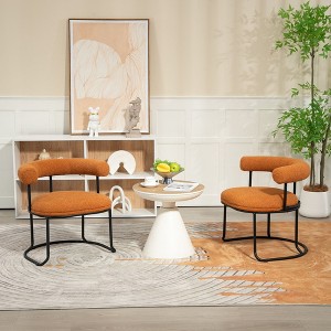 CAVINAS Dining Chairs Boucle Kitchen Chairs Set of 2 Stool Mid-Century Modern Curved Backrest Chair with Metal Round Legs for Kitchen - 1 of 4