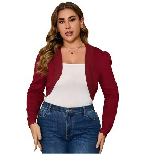 Women Plus Size Open Front Cardigan 3/4 Sleeve Cropped Bolero Shrug Cardigan Sweater - 1 of 4