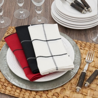 White and Black Cotton Windowpane Plaid Table Napkins Set of 4
