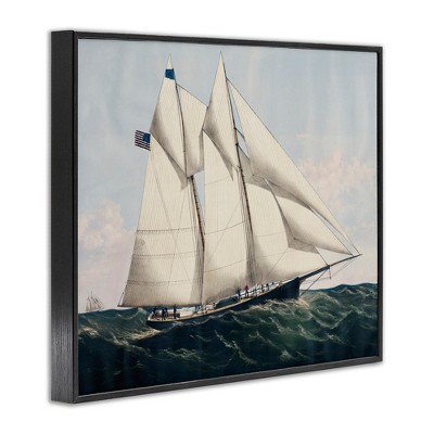 Vintage Nautical Yacht Print on Canvas with Black Frame
