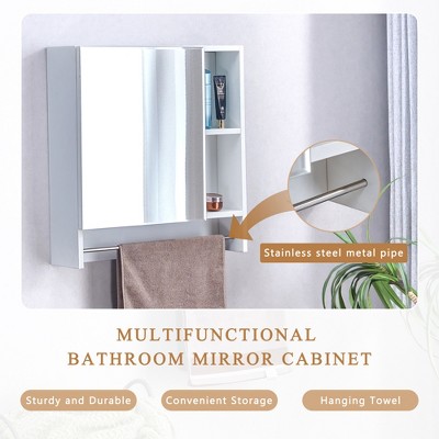 VYNXARIA Wall-Mounted Bathroom Mirror Cabinet with Shelves & Towel Rack.