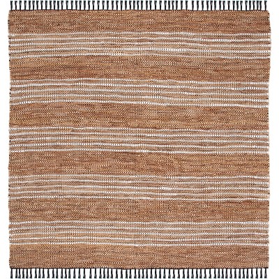 Vintage Red and Brown Striped Cotton Cowhide 6' x 6' Rug