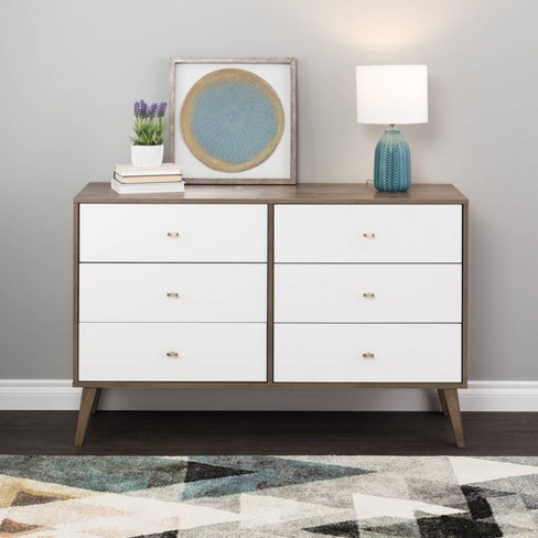 Mid Century Modern 2 Drawer Tall Nightstand With Shelf White - Prepac :  Target