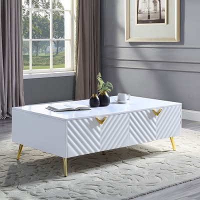 53" 2-Drawer Coffee Table with Support Leg, Sleek High Gloss Finish, Ample Storage for Living Room