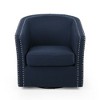 31.25'' Linen Fabric Swivel Club Chair with Barrel Tub Shape, Nailhead Accents, Iron Legs and Hand-Crafted Details - 2 of 4