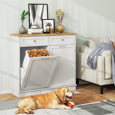 White Rubber Wood Kitchen Trash Cabinet with Adjustable Shelf