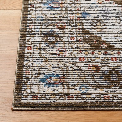 Sierra Ivory and Olive Green Hand-Knotted Square Rug