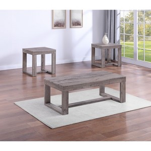 3pc Contemporary Cocktail Set 1x Rectangular Coffee Table and 2x Square End Table Rustic Brown Gray Tan Finish Living Room Wooden Furniture - 1 of 1