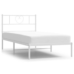 vidaXL Twin XL Metal Bed Frame with Headboard, Sturdy Steel, White, No Mattress - 1 of 4