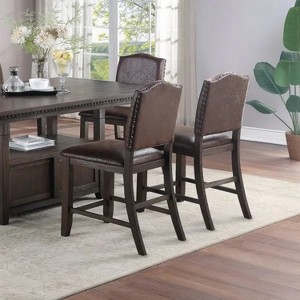 24'' Classic Design Rustic Espresso Finish Faux Leather Set of 2pc Height Chairs Foam Cushion Dining Room - 1 of 4