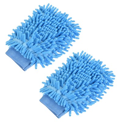 Unique Bargains Microfiber Wash Mitt Scratch Free Round Dusting Gloves for House Cleaning Washing Yellow