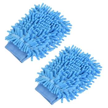 Microfiber Wash Gloves Chenille Washing Sponge Mitten Dry Duster with Thumb, for House Cleaning Grey Orange