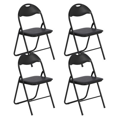 Black 4 Pack Folding Chair, Metal Frame Foldable Chairs with PU Leather Cushion and Back, Indoor or Outdoor Portable Stackable Chair