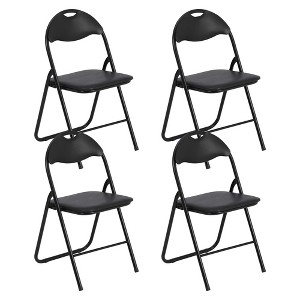 Black 4 Pack Folding Chair, Metal Frame Foldable Chairs with PU Leather Cushion and Back, Indoor or Outdoor Portable Stackable Chair - 1 of 4