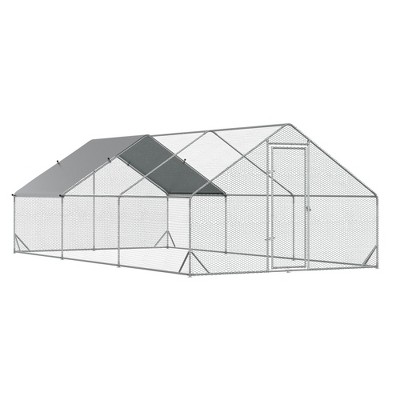 ROOMTEC Large Metal Chicken Coop, Walk-in Chicken Run Outside Galvanized Wire Poultry Chicken Hen Pen Spire Cage with Cover