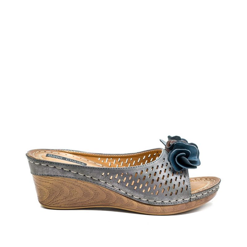 GC Shoes Juliet Perforated Flower Comfort Slide Wedge Sandals, 2 of 10